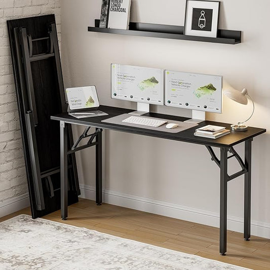 Frylr Small Folding Computer Desk – Portable 55.1 Inch Foldable Laptop Table, Collapsible and Compact for Easy and Fast Setup, Lightweight for Small Spaces, Home Craft and Study Use, Dark Oak