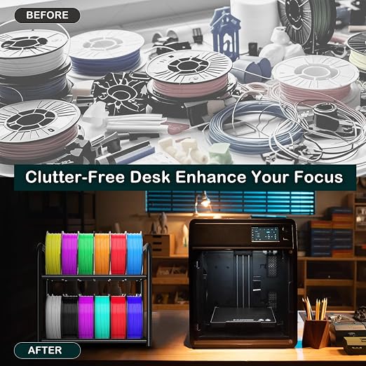 2-Tier Metal Filament Rack, Compact Under Desk 3D Filament Spools Rolling Cart with Adjustable Spools Storage Holds 24+ PLA/ABS/TPU Filaments, for Home, Office Workshop, Studio