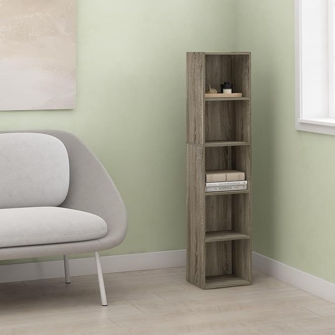 Hagen 5-Tier Open Shelf Bookcase, Bookshelf, for Living Room and Home Office, Olive Oak