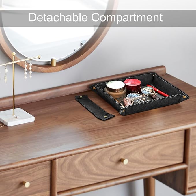 SITHON Valet Tray Desktop Storage Organizer, Removable 2 Compartments Catchall Tray Bedside Vanity Nightstand Caddy Holder Desk Storage Plate, Graduation, Black