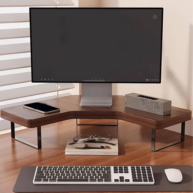 Desktop Computer Stand Screen Riser Desk Organizer L-Shaped Shelf With Underneath Storage For Posture Correction Suitable for Workstation Home Study , Wood Color , M