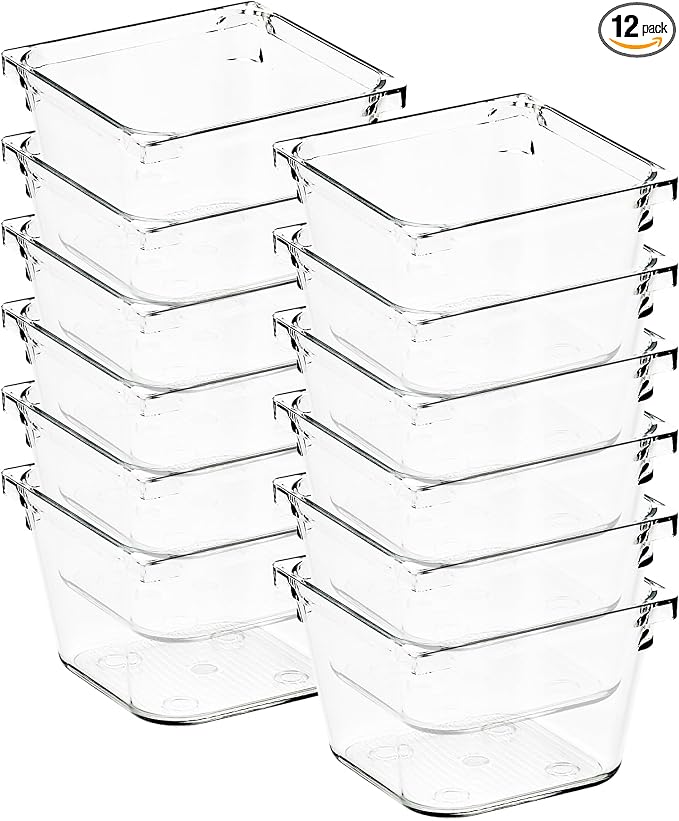 12 Pack Drawer Organizer - 3" X 3" Clear Acrylic Storage Bins with Non-Slip Pads, Versatile Desk Tray for Makeup, Jewelry, Kitchen, Bathroom, and Office Organization