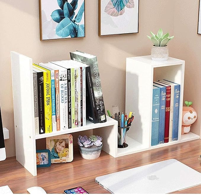Adjustable Desktop Bookshelf & Desk Organizer Shelf, Counter Top Free Style Display Shelf Rack, Office Supplies Storage Shelf for Desk, Small Desk Hutch Top of Desk Organizers and Accessories