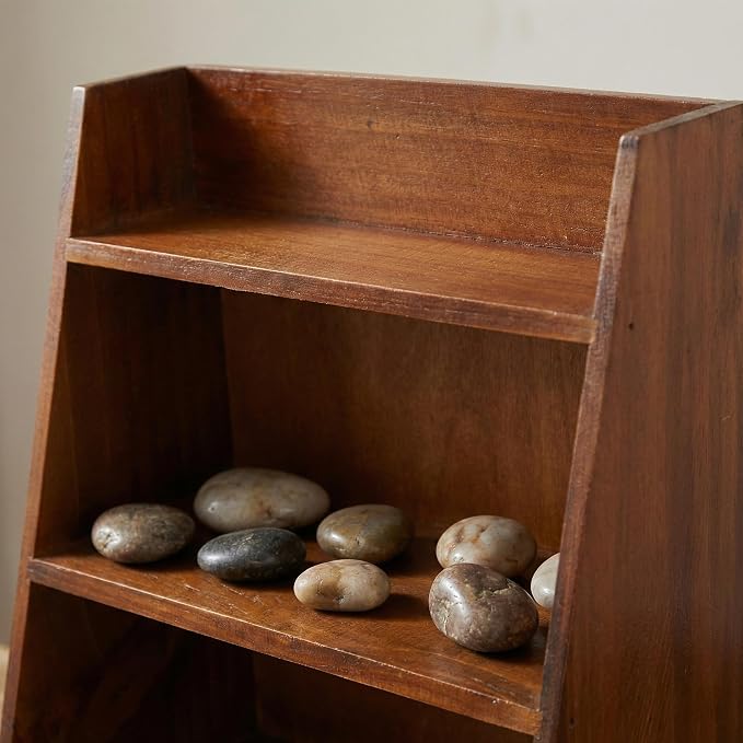DECHOUS 3 Tier Vintage Display Shelf: Small Wooden Desktop Organizer Multi Layer Storage - Freestanding or Wall Hanging for Home Office Desk Crystals Stone Essential Oils Storage - 12x6.5x13 Inch