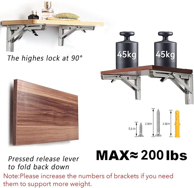 Folding Shelf Brackets 22 inch 4 Pcs Max. Load 440lb - Heavy Duty Stainless Steel DIY Wall Mounted Collapsible Shelf Bracket, Space Saving for Garage Workstation, Stuff Supports, Table, Workbench