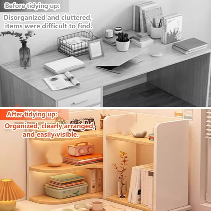 Corner Desk Shelf Organizer – 3-Tier Wooden Desktop Bookshelf, Freestanding Display Rack for Home Office, Dorm, American Style Storage Shelf(White,50x30cm/19.7x11.8in)