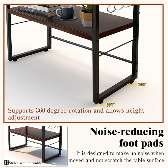 Desktop Shelf Organizer，Desk Shelf for Top of Desk， 2 Tier Adjustable Small Bookshelf ，Wood Desk Organizer Storage Rack and Freestanding Display Shelf for Office, Dormitory, Home (black, 16.9in)