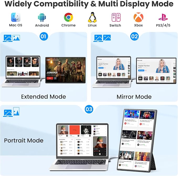 Redalf 16" Portable Monitor, 1200P FHD Ultra Slim Laptop Screen Extender, 360°Rotating Detachable Stand, Plug & Play Travel Dual Monitor for Laptop/Wins/MacOS/Phone