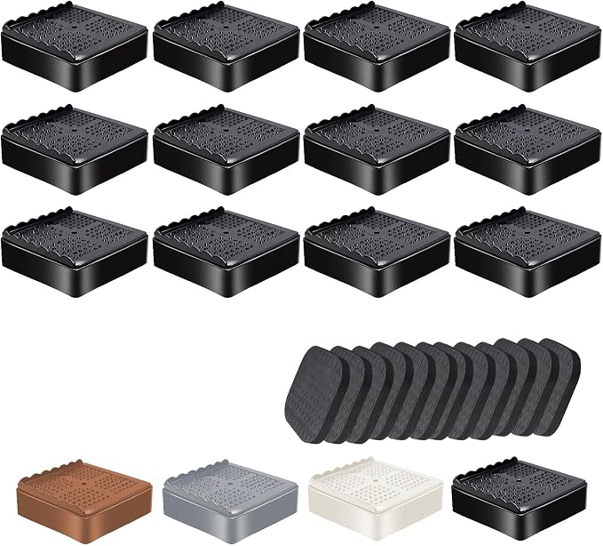 shouwuhho Furniture Risers, 12 Pack Bed Risers with Non-Slip Grip and Heavy Duty Support, 1 Inch 2 Inch 3 Inch 4 Inch Height Lift for Couch, Sofa, Table, Desk, Chair, Refrigerator - Black, 1 Inch