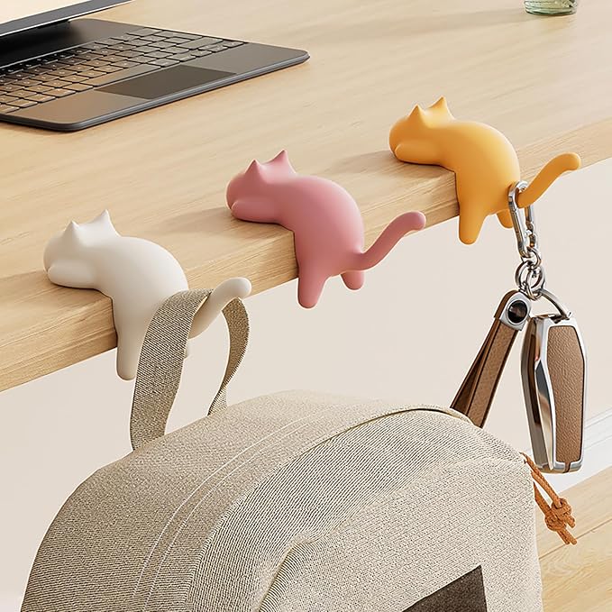 Cute Cat Tail Hook for Computer Screen,Computer Monitor Decor,Tight Spaces, Hang Keys, Desk Art Hook，Accessories in Easy Reach (Black)