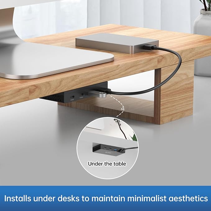 EJAY 10Gbps Magnetic USB-C Hub, 4-Port USB 3.2 Gen2 Desktop Hub with 47" Extra Long Cable, Aluminum USB C Splitter, Under Desk Mount Multi Port USB Hub for MacBook, PC, Surface, SSD, Black