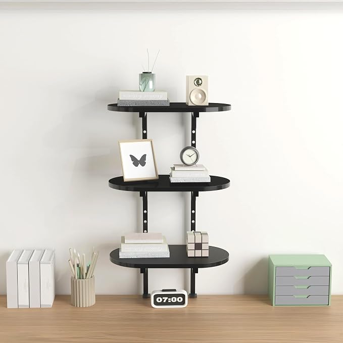 Aetheris Clamp On Desk Shelf, 3-Tier Adjustable Desk Storage Shelf, Wood Desktop Bookshelf, Desk Shelves Organizer for Offices, Study Rooms, and Game Rooms, Black