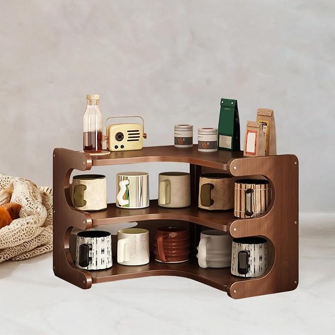 Corner Desk Organizer Desktop Corner Organizer Shelf Desk Organizer Rack Cup Organizer Rack Efficient Wooden Suitable for Kitchen Office Home, 35x35x31cm