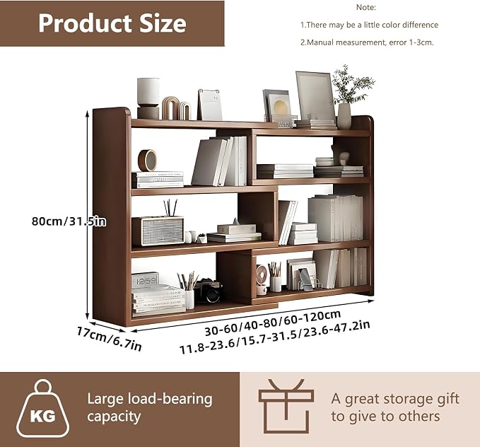 Expandable Bookshelf Wood Desktop - Organizer Bookcase Office Book Case Storage Rack Multipurpose Shelves Corner Display for Study,Living Room,Small Space
