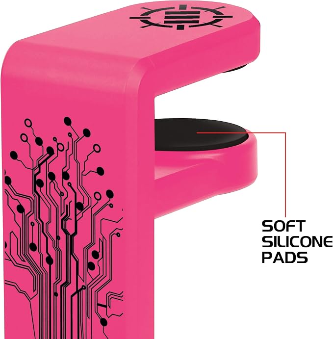 Enhance Gamer Headset Holder with 360 Degree Swivel Arm, Universal Table and Desk Clamp with Integrated Cable Storage – Pink