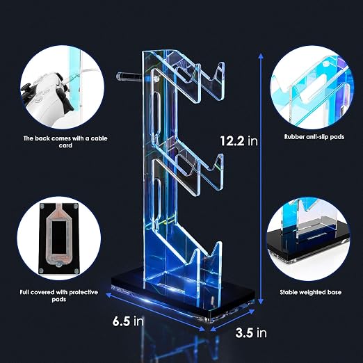 OAPRIRE Controller Holder Headset Stand with Lights, 3 Tier Acrylic Gaming Controller Stand Compatible with PS4, PS5, PC, Switch, Universal Design (Black)