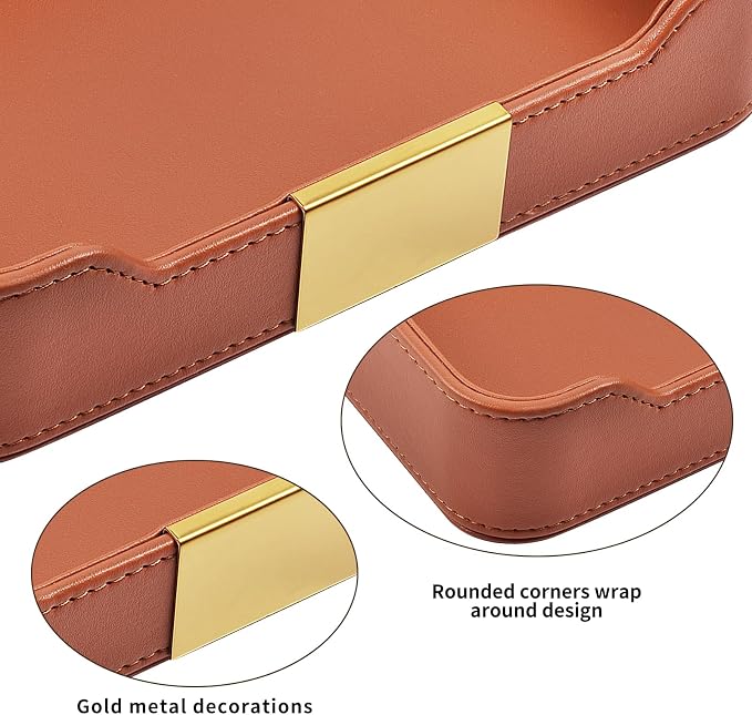 Luxury Leather Valet Tray Desktop Storage Organizer,Bedside Vanity Catchall Tray Nightstand Caddy Holder for Cosmetic,Jewelry,Watch,Keys,Phone,Wallet,Remote Controller,Pen,Orange