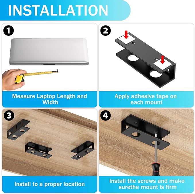 3 PCS Under Desk Laptop Mount with Anti-Scratch Silicone Pad Under Desk Holder Mount Shelf for Laptop Keyboard Storage（1 Pack）