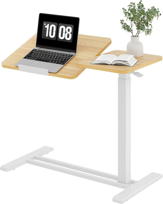 SANODESK Small Rolling Overbed Table Adjustable Height with Wheels, Mobile Laptop Desk with Tilting Desktop, Portable Computer Workstation for Home Office, Classroom, Bedside, Maple