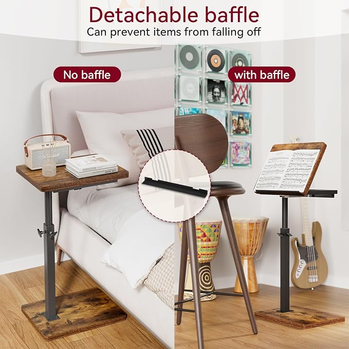 IBUYKE C Shaped Side Table, Angle Adjustable, 360° Swivel Height Adjustable End Table for Small Spaces, for Phone Computer & Tablet, Modern Small Coffee Snack Table for Sofa/Bed, Brown UTVT004H