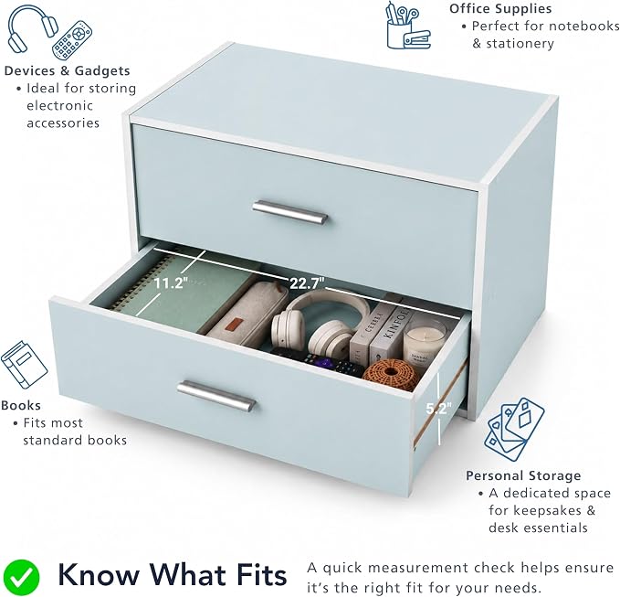 Homes: Inside + Out Apexa 2-Drawer Wooden Stackable Storage Drawers, Small Food Pantry Cabinet, Cajonera De Madera, Underbed Drawer Dorm Teen Room Decor & Bedroom, Home Office, Kitchen, Black