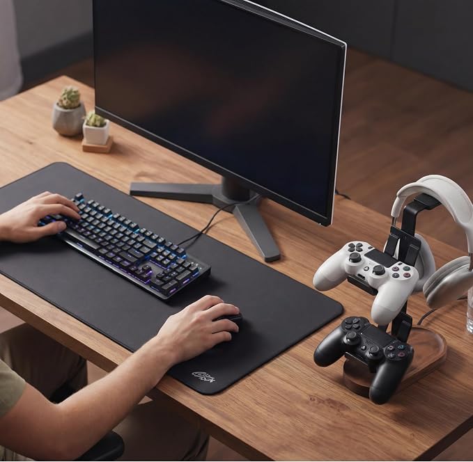 muso wood 2-in-1 Gaming Controller Stand, Headphone Holder, Desktop Headset Stand for Game Controllers and PC Earphone Accessories