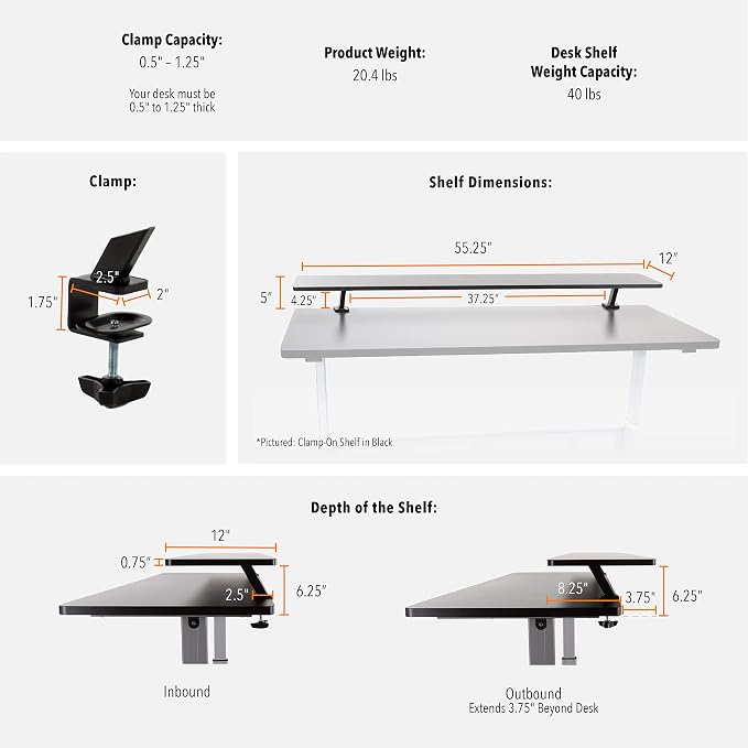 Stand Steady 55 Inch Clamp On Desk Shelf | Large Monitor Riser Supports 3 Screens for Extra Storage | Ergonomic Monitor Stand Securely Attaches to Surface with Clamp Base - No Screws (55 In / Maple)