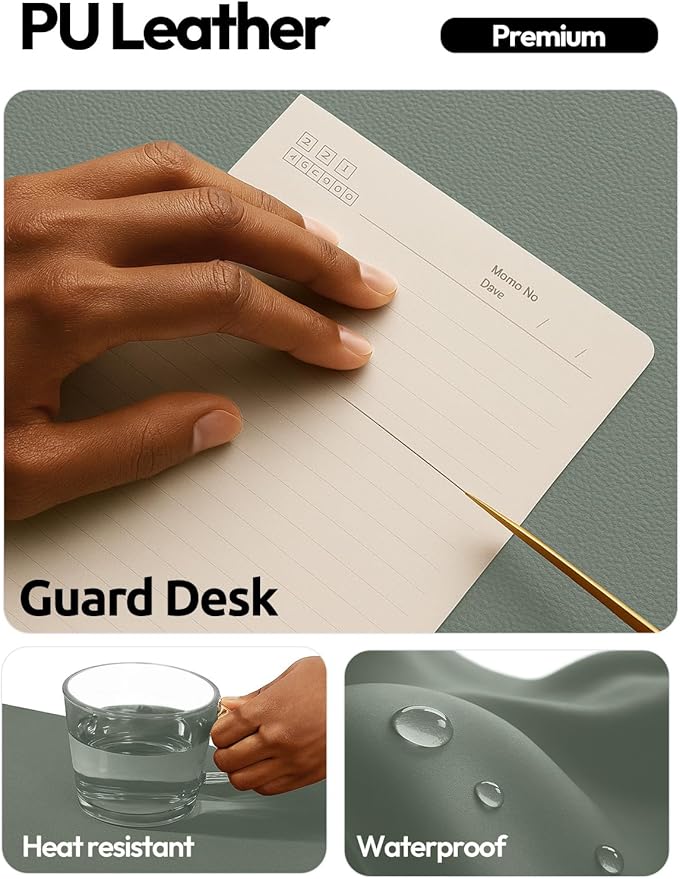 YSAGi Leather Desk Protector, Office Mat, Large Mouse Mat, Non-Slip PU Leather Blotter, Laptop Desk Mat, Waterproof Writing Pad for Office and Home(Dark Green, 42" x 17.2")
