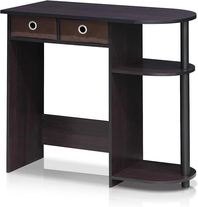 Furinno Go Green Desk, 31.5" Wide Gaming Desk with 2 Side Shelves and Storage Bins, Computer Desk, Office Desk for Home Office, Study Room, Dorm, Bedroom, Dark Walnut