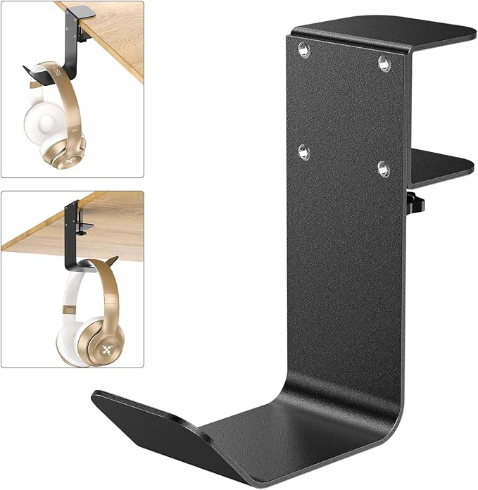 tiebutie Clamp-On Under Desk Headphone Holder/Backpack Hook/PC Gaming Headset Headphone Hanger Mount, Provides a Convenient Place to Hang Headsets or Bags