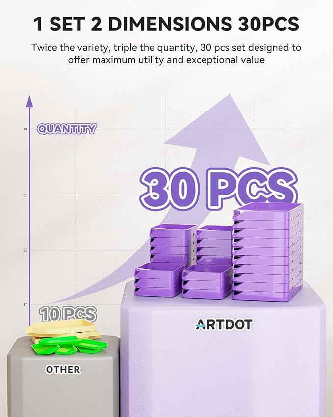 ARTDOT 30-Piece Stackable Tray Set Diamond Art Kits for Adults, Interlocking Diamond Painting Accessories and Tools(Purple)