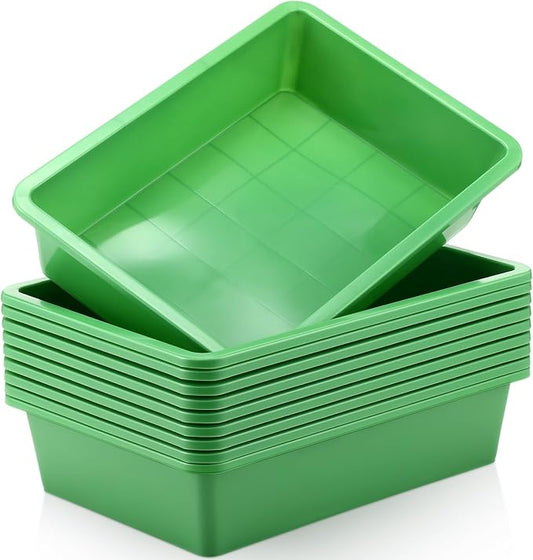 Hoteam 10 Pcs Flat Storage Organizer Tray Bin Paper Tray for Classroom Plastic Stackable File Organizer for School Office Teacher Book Organization(Green,13.78 x 9.84 x 3.15 Inch)