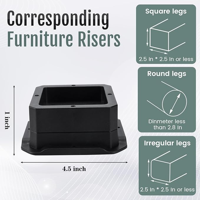 BTSD-home Bed Risers 1 inch Heavy Duty Furniture Risers for Sofa Table and Chair Black 4 Pack
