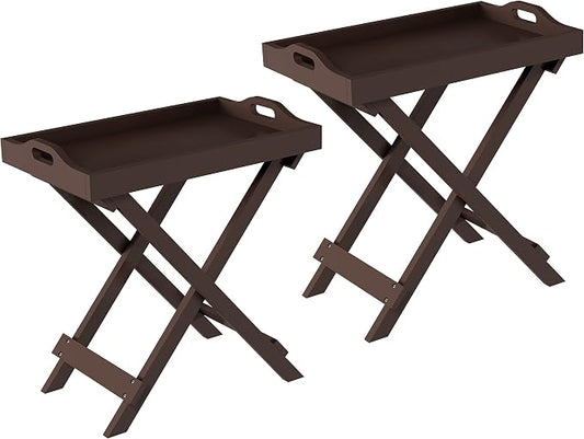 Lavish Home Folding TV Tray Table Set of 2 - Contemporary Side Table with Removable Tray Top for Food Serving, Meals, or Decor in Living Room, Bedroom, or Home Office (Brown)