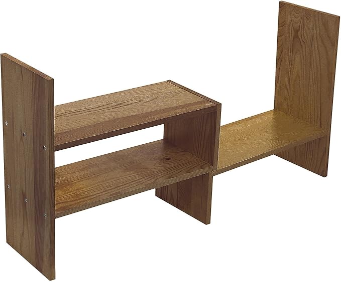 MyGift Adjustable Brown Solid Wood Desktop Storage Organizer Display Shelf Book Rack, Home Office Desk Decor Bookshelf