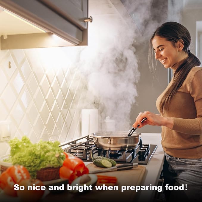 Under Cabinet Lights Plug-in Daylight White 4000K, Dimmable LED Under Cabinet Lighting, 4pcs 12 Inch Under-Counter Light Fixtures with Memory Function, Linkable LED Cabinet Light for Kitchen