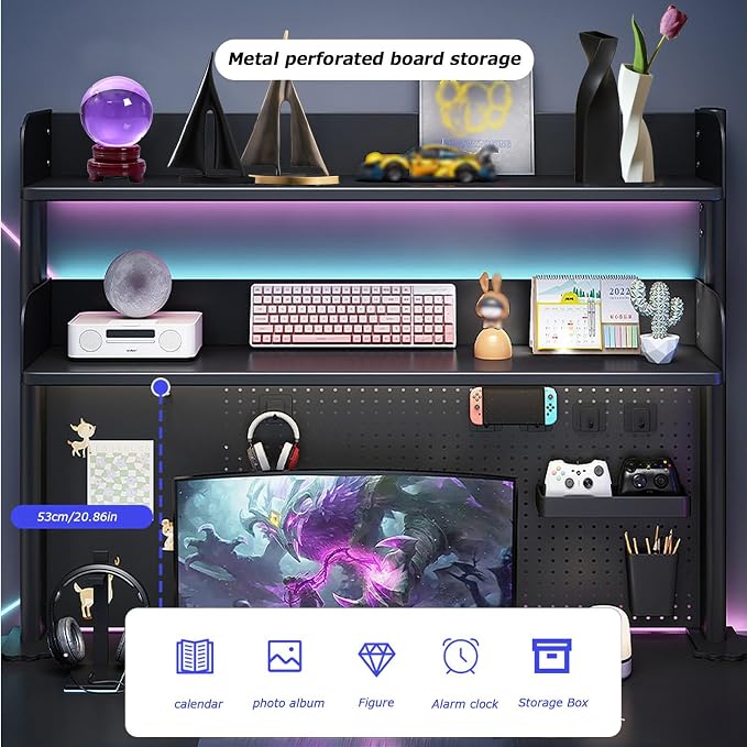 Clamp On Desk Organizer Shelf, BLACK Desk Extender Pegboard Workstation,Computer Desk Accessories for Office, Privacy Panel for Gaming Desk,23.6/31.4/39.3in Desktop Shelving System (100cm/39.3in)