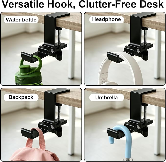 2PCS Foldable Headset Holder, Headphone Stand for Desk with Heavy Duty Aluminum Alloy, Adjustable Desk Clamp Holds Up to 22 lbs, Space Saving Headphone Hanger for desk office, Headphone Accessories