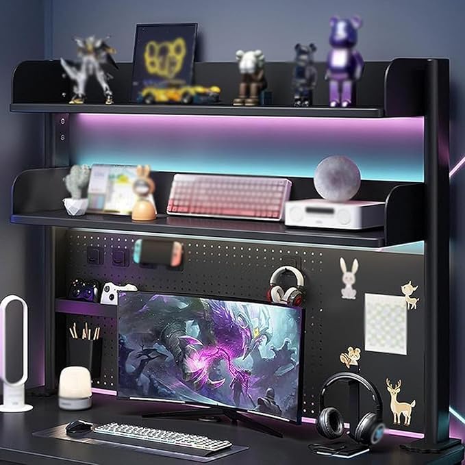 2 Tier Organizer Shelf Clamp On Desk 23 31 39in,Computer Desk Accessories for Office,Pegboard Workstation Desk Extender,Privacy Panel for Gaming Desk Desktop Shelving System(60cm/23.6in)