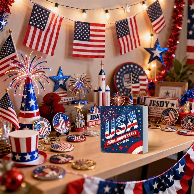 Patriotic Wooden Box Sign,USA Anniversary 4th Of July Signs Home Decor,Independence Memorial Day Block Sign for Desk Shelf Tabletop Decor