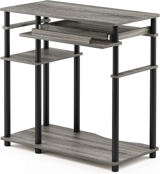 Furinno Abbott Computer Desk with Bookshelf, French Oak Grey/Black