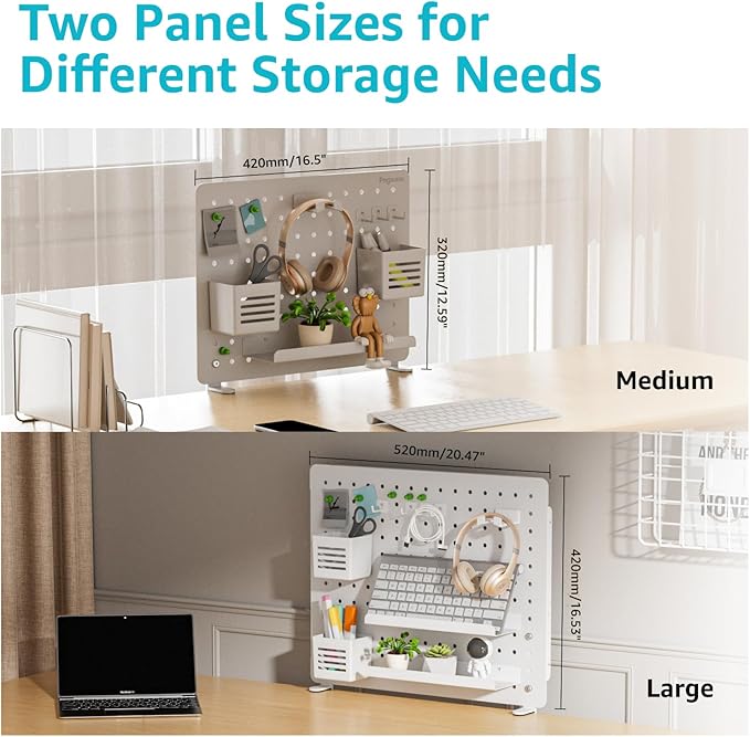 PEGZONE Clamp-on Desk Pegboard, Desk Organizer for Office Gaming Home, Magnetic Metal Peg Board with 15 Accessories, Privacy Panel, 20.4" x 16.5", Large, White