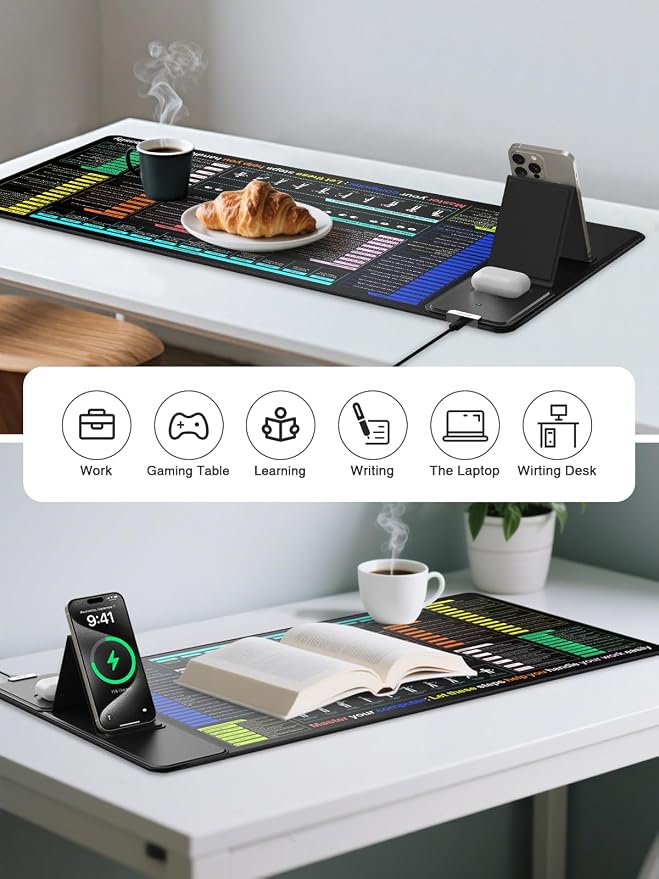 Mouse Pad with Foldable Phone Holder, Wireless Charging Desk Mat 31.5x15.75 Mousepad with Superior Micro-Weave Cloth Non-Slip Waterproof Desk Pad