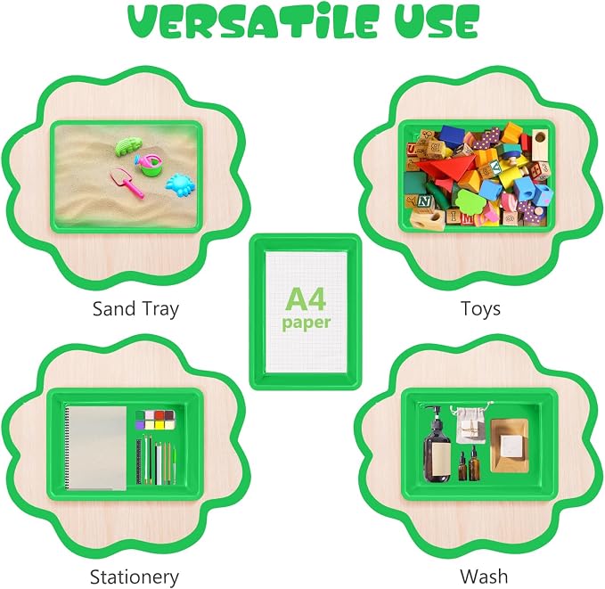 ShineMe 6 Pack Paper Trays for Classroom, Green Plastic Book Bins with Colorful Labels, Stackable Letter Size Storage Tray, Desk Organizer Tray for Home, School and Office