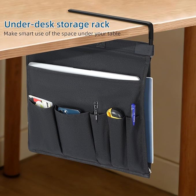 MASTLU Under Desk Hanging Storage Bag, Desk Organizer Storage, Office Side Storage Bag, Compatible with A4 Files, Detachable Handle Design, No Assembly Required, For Office Home School
