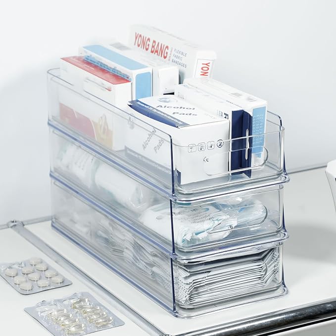 3 Tier Desk Drawer for Corner, Plastic Storage Organizer for Coffee Station, Under Sink, Bathroom Countertop and Kitchen Cabinet, Clear Stackable Pull Out Container, Short