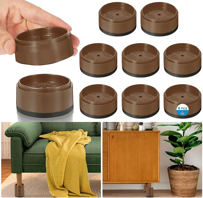Bed Risers 1 inch, 2 inch, 3 inch, 4 inch Heavy Duty, Adjustable Furniture Riser for Table Desk Couch Sofa Chair Refrigerator Washing Machine, Stackable Bed Raisers Blocks (Brown 4 Pack, 1+1 inch)