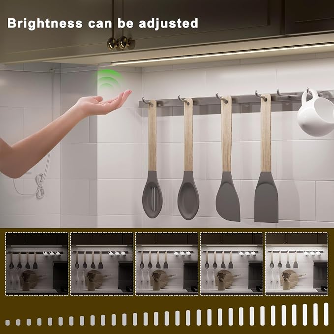 Under Cabinet Lights Plug in Cuttable 40 Inch Hand-Wave Ultra-Bright 1090lm 3-Color Flexible Silicone Slim Stick on Undercabinet LED Light Strip for Kitchen Counter / Sink, Under Shelf & Desk Lighting