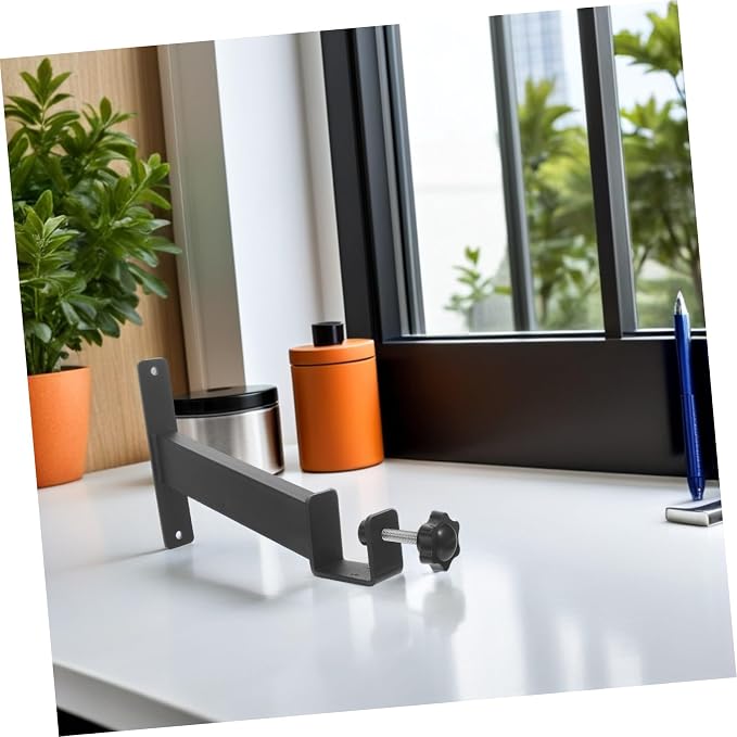 Holibanna 2pcs Black Carbon Steel Desktop Extension Bracket Clamp on Desk Riser Legs, Heavy Duty Workbench Clamp Mount Shelf Support for Office and Home Workstation