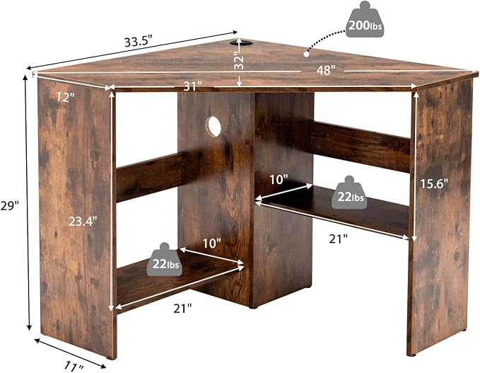 SlickBlue Corner Computer Desk with Triangle Design and Storage Shelf for Space-Saving